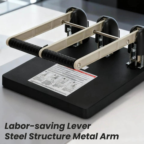 Heavy Duty Three Hole Punch With Labor Saving Handle Punches Up To 150 Sheets In A Single Pass, ergonomic non-slip base