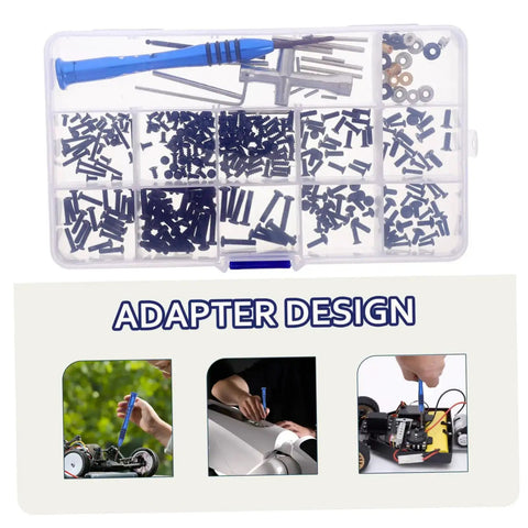 Rc Car Screw Tool Kit With Compact Storage Box, Gasket And Replacement Fasteners, showing tools and fasteners for repairs