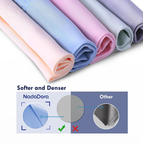 Premium Microfiber Cloths For Glasses And Screens 6x7 Inches 20 Pack shown in various colors with softness comparison