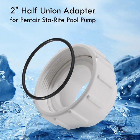 GAQUECY 2-inch half union adapter, white plastic with black O-ring for Pentair Sta-Rite pool pumps.