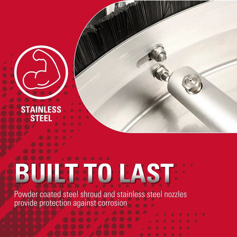 Close-up of stainless steel nozzles on Universal 16.5 Inch Pressure Washer Surface Cleaner for gas and electric 4000 PSI cleaners