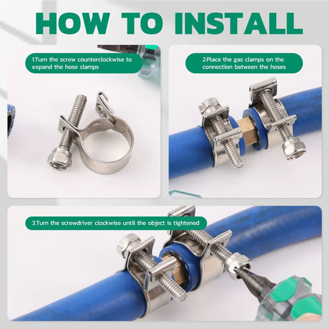 OURU 52pcs stainless fuel line clamp kit, 10 sizes, 7–18mm, mini clamps for automotive hoses; blue pipe.