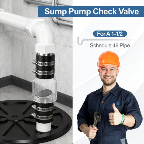 Silent check valve 1-1/2 in with clear body, spring-loaded flapper, Buna-N couplings & stainless clamps