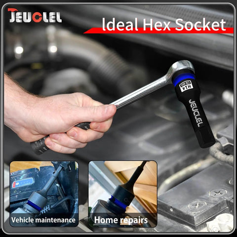 14mm Hex Impact Socket Two Pack, 1/2 Inch Drive, Lengthened Cr-Mo Steel H14 Allen Socket Adapter in use for vehicle repair