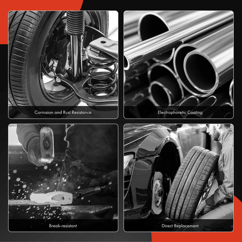 Collage of Bolt On Front Left Steering Knuckle and Wheel Bearing Hub Assembly features, including corrosion resistance and direct replacement.