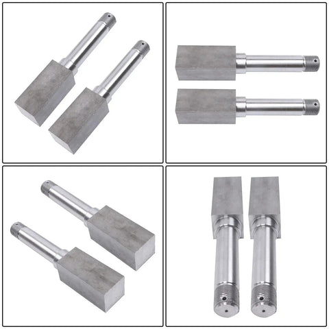 Two Sets 4 On 4 Inch Trailer Hub Kit With 1 Inch Square BT8 Spindle And Complete Trailer Bearing Kit Including Inner And Outer Bearings L44643 L44610 Grease Seal Dust Cap Lug Nuts Spindle Nut Washer And Cotter Pin For Heavy Duty Towing displayed on different sides