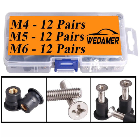 36 Pairs M4 M5 M6 Neoprene Well Nuts With Stainless Steel Screws Kit For Kayak Boat Marine Windscreens And Motorcycles