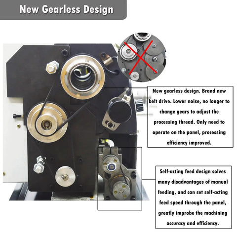 Gearless 8x32 Metal Lathe With Double Chuck For Imperial And Metric, Panel Controlled Auto Change, Belt Drive Machine