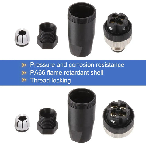 Components of Two Pack M12 4 Pin Male Aviation Connector Wire Plug A Coding 12mm Circular Sensor Connector Waterproof IP67
