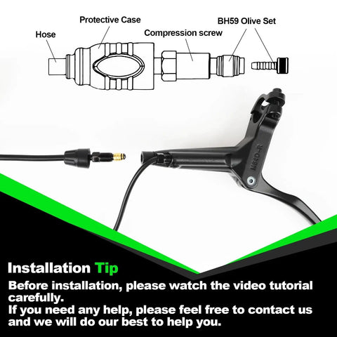 Black e-bike hydraulic disc brake lever with hose and 2-pin power-off sensor connector, front view