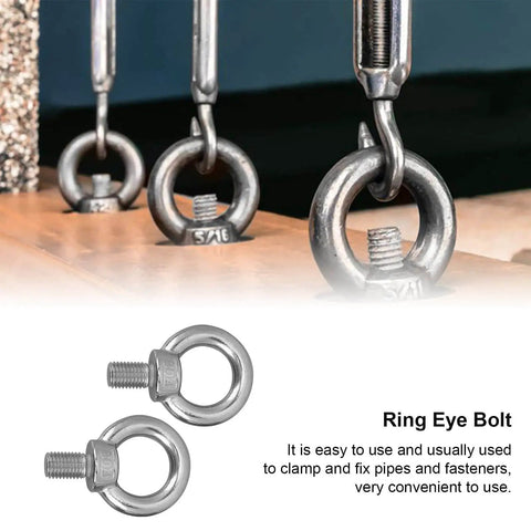 M20 Marine Grade 316 Stainless Steel Eye Bolts in dock installation and close-up view, 2 Pack