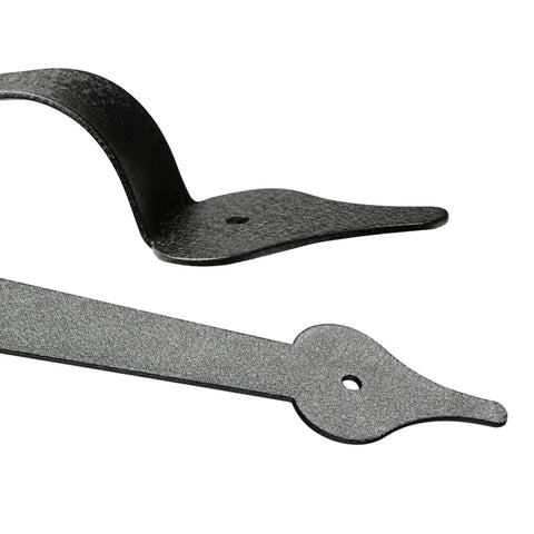 Close-up of Steel Garage Door Decorative Hinges, Handles And Accents Hardware Kit With Screw Mount In Black Powder Coat, Rust Resistant