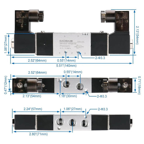 Workhorse Pneumatic Solenoid Air Valve 4V120-06 DC 24V 5 Way 2 Position Internally Piloted with dimensions and connections