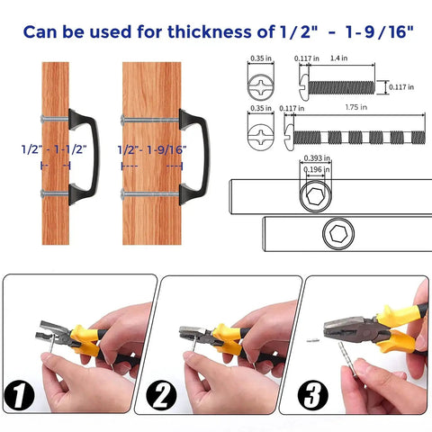 Diagram of installation for 30 Pack Solid 3 Inch Center To Center Square Arch Cabinet Pulls Matte Black