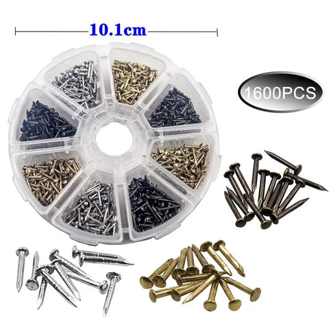 1600 Piece Tiny Nails Wood Screws Set For DIY Crafts Antique Finish In Gold Silver Bronze 1x6mm 1x8mm 1x10mm Boxed