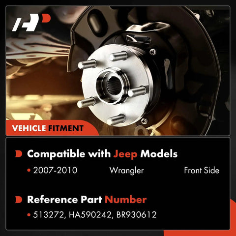 Front Wheel Bearing And Hub Assembly With ABS For Jeep Wrangler 2007 To 2010 4 Wheel ABS 5 Lug Compatible Heavy Duty