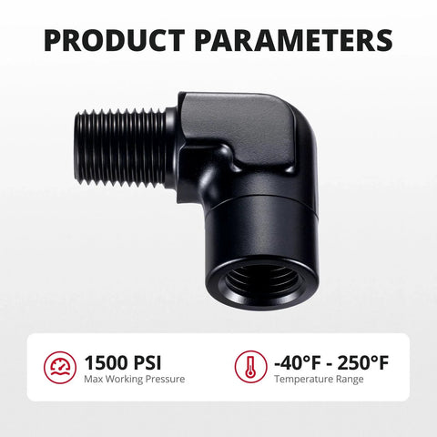 Beefy 6061-T6 Aluminum 1/4 NPT Female to Male 90 Degree Elbow Fitting Adapter Black for High Pressure Systems Up to 1500 PSI