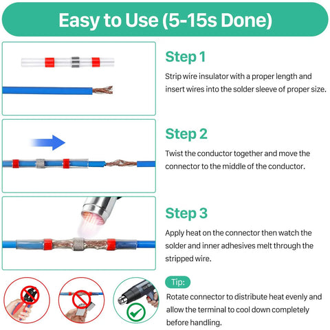 YNZDRWA 200pcs solder seal wire connector kit with heat shrink butt connectors, waterproof for marine automotive wiring