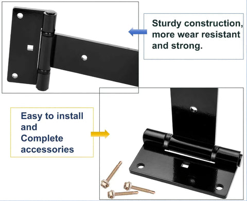 12 Inch Heavy Duty T Strap Gate Hinges For Barn Fence And Shed Doors 180 Degree Swing 4mm Industrial Steel Black Wrought Hardware