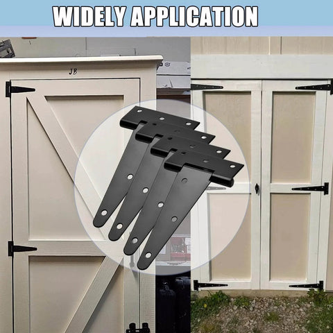 Heavy Duty Shed Door Hinges 6 Inch T Strap With 70 Screws Includes Mounting Hardware Rust Proof Black Powder Coated Gate Hinges on doors