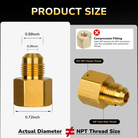 Three Eighths Inch Male Flare To One Half Inch NPT Female Brass Tube Fitting Half Union Reducing Coupling For Gas and LPG