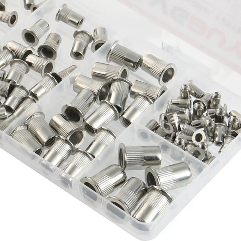 Rivet Nut Kit 100Pcs M4 M5 M6 M8 M10 Stainless Steel Pro Grade Rivet Nuts Assortment in clear storage case