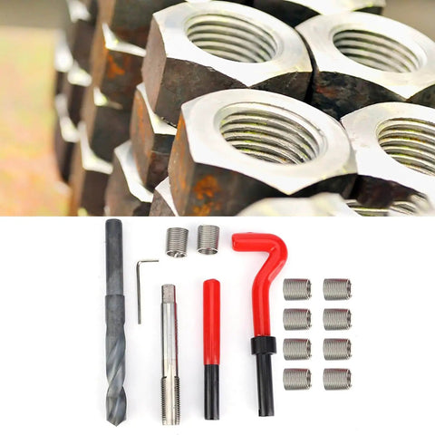 Helicoil Thread Repair Kit M14x1.5 Set For Automotive Repairs 15 Pcs With Metric Inserts and Repair Tools shown with components.