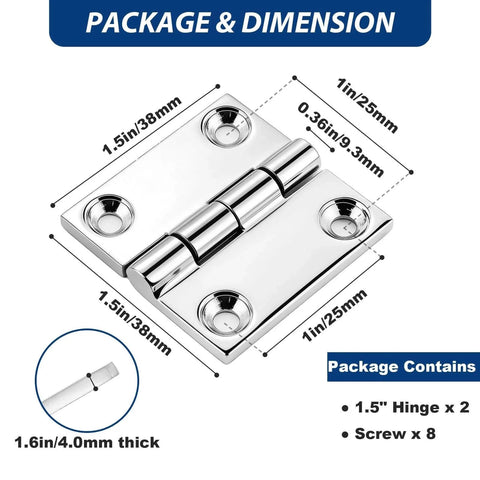 Heavy Duty Marine Grade 316 Stainless Steel Square Hinges Equal Sided For Boat Hatches Toolboxes Doors And Gates 1.5 Inch Square