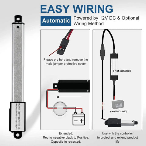 Side view of a silver DC HOUSE mini 12V electric linear actuator with 4" stroke and 4.5 lb force.