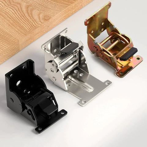 Industrial Locking Hinges 90 Degree Foldable Leg Brackets For Tables Beds And Workbenches With High Load Capacity in black, silver, and gold