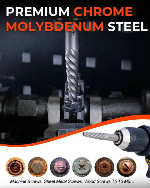 19 Piece Screw Extractor And Left Hand Drill Bit Set With HSS Steel Reverse Drill Bits for removing stripped screws and bolts.