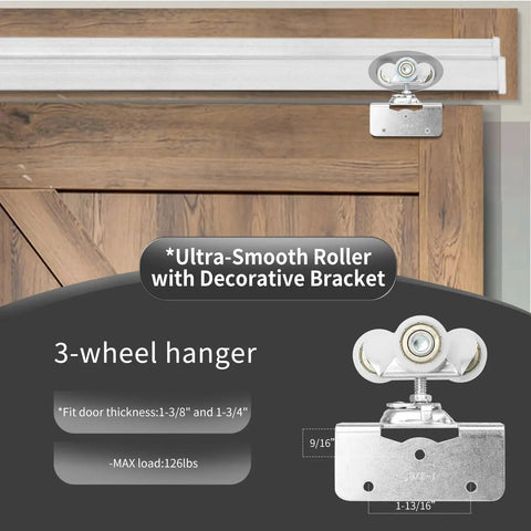 Interior Box Rail Sliding Door Hardware Kit With Wall Mount Box Track For Barn Doors 48 Inch Sliding Rail and 3 Wheel Hanger