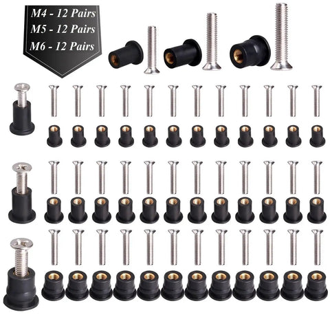 36 Pairs M4 M5 M6 Neoprene Well Nuts With Stainless Steel Screws Kit For Kayak Boat Marine Windscreens And Motorcycles