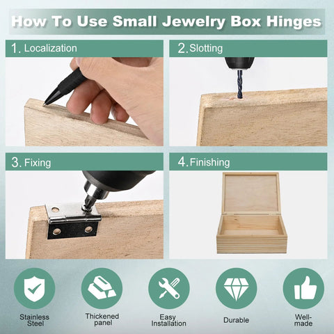 14 sets of 1-inch stainless steel jewelry box hinges with screws, silver finish for wooden boxes