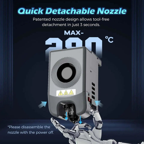 Beefy High-Flow Nozzle for Stable High-Speed Printing, Adventurer 5M Pro 0.25mm, Quick-Detachable 3S Hotend shown in silver