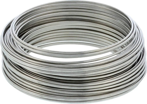 Heavy-Duty 19 Gauge Stainless Steel Wire, 30-Foot Display Pack By Hillman, Spinning Hub Keeps Wire From Knotting, 35 Pound Load Capacity, Great For Home Or Office - close-up view of coiled stainless steel wire.