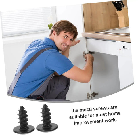 Person using 100 Pack M4 X 10mm Iron Screws Set For Home Improvement And Furniture Projects in cabinet installation.