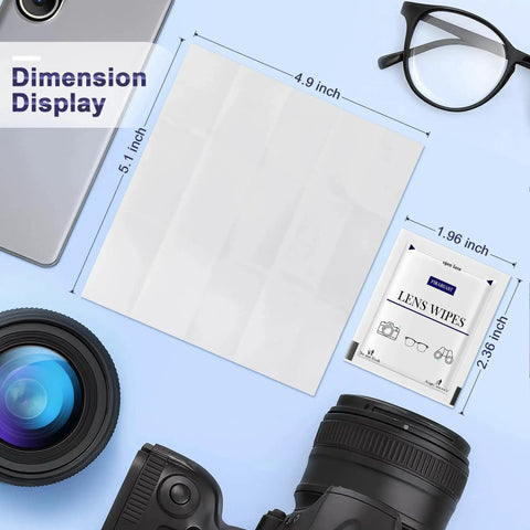 Lens Wipes For Glasses Cameras And Screens 200 Count Streak Free Ammonia Free shown with dimensions.