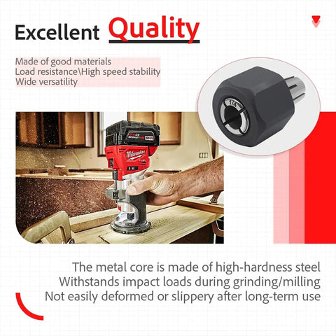 Self-Releasing Collet And Locking Nut Assembly For 1/4 Inch Routers, 6.35mm Fit shown during wood milling