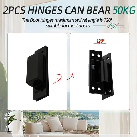 Hidden Door Hinge Set for 5 Inch Doors Black 304 Stainless Steel Rock Solid Heavy Duty Invisible Hinge 120 Degree 3mm Thick 4 Pieces Includes 32 Screws and Mounting Hardware Riyhch