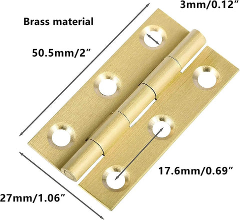 8 Pack 2 Inch Brass Butt Hinges For Cabinets And Drawers, Solid Brass Construction with dimensions 50.5mm by 27mm
