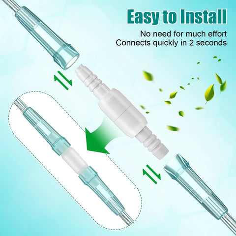 Geiserailie oxygen tubing swivel connector set, 10-pack, white plastic with teal ends, 360° rotation.