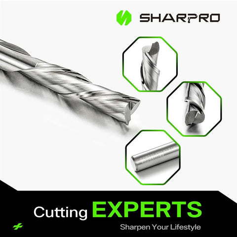 Pro Grade One Quarter Inch Shank Spiral Downcut Router Bit For Woodworking, Solid Carbide CNC End Mill, close-up view.