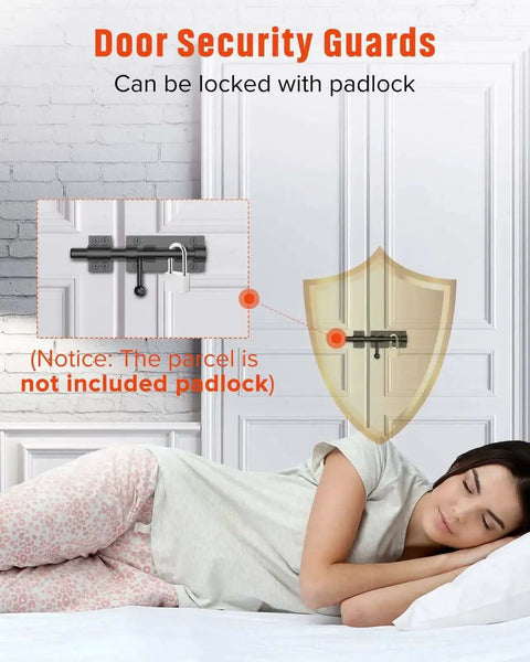 Heavy Duty Slide Bolt Gate Latch For Wooden Fence And Barn Doors 6.3 Inch 304 Stainless Steel with black finish shown in use.