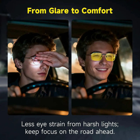 Man using Night Vision Clip On Glasses 2 Pack Polarized Yellow Lens UV400 Anti Glare Driving Clip Over Prescription Glasses 57x40mm