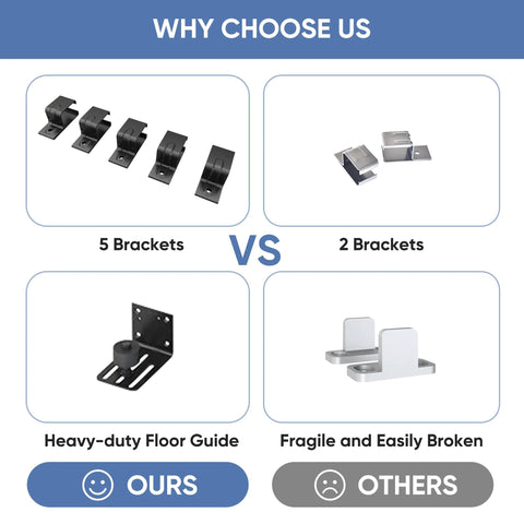 Comparison of Outdoor Grade 8-Foot Sliding Barn Door Hardware Kit with heavy-duty 5 brackets vs 2 brackets, showing durability.