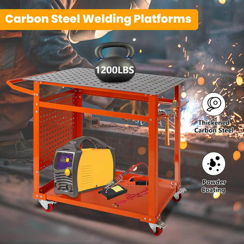 Beefy 36 By 24 Inch Heavy Duty Welding Table With 5 Eighths Inch Fixture Holes And 1200 Lb Capacity Movable Workbench in use.