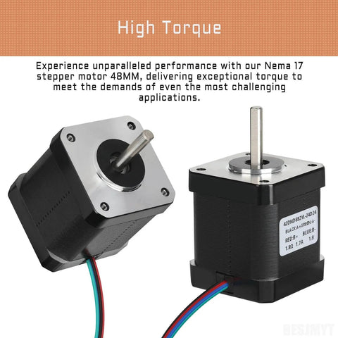 Two Nema 17 Stepper Motor 3PCS 1.8 Deg Standard Step Angle High Torque 0.52Nm(73.63oz.in) 3D Printer CNC 48MM/1.89inch Bipolar motors