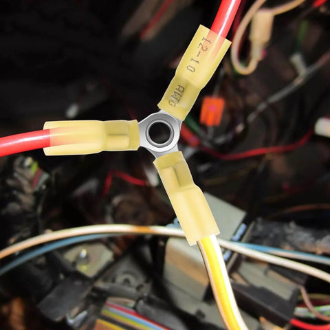 Heavy Duty Waterproof 3 Way Wire Connector Kit For Automotive And Marine Use With 20 Piece Heat Shrink Y Ring Butt Terminals in use