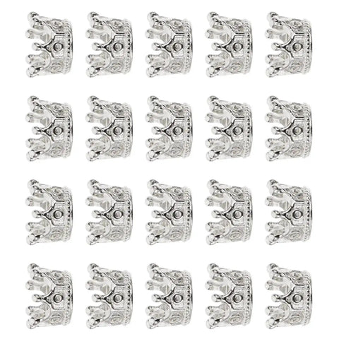 50 Piece King Crown Charms 3D Mini Alloy Beads For DIY Jewelry Making Vintage Style Spacer Charms To Create King And Queen Couple Bracelets Lead Free Silver Tone